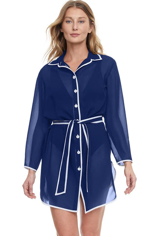 GOTTEX - FREE SHIPPING - Long Sleeve Belted Beach Blouse Gottex Swimwear FINAL SALE