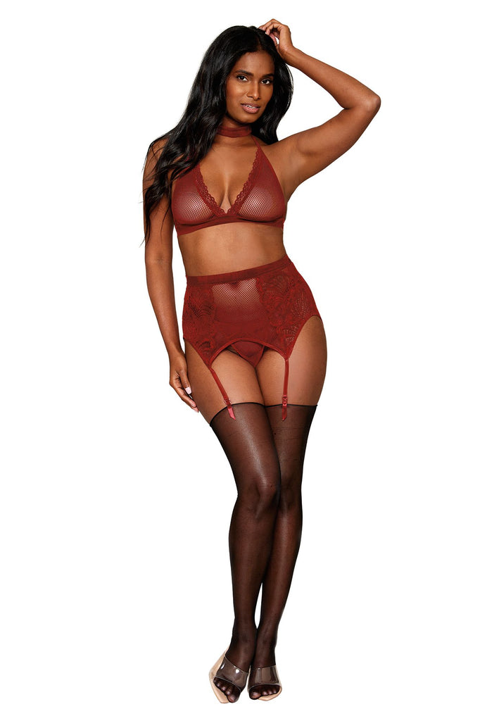 DREAMGIRL - FREE SHIPPING - Velvet Trim Bralette 4 piece Set