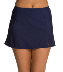 Penbrooke Swimwear - Basic Side Slit Swim Skirt With Tummy Control 42548X - Navy - Thebra