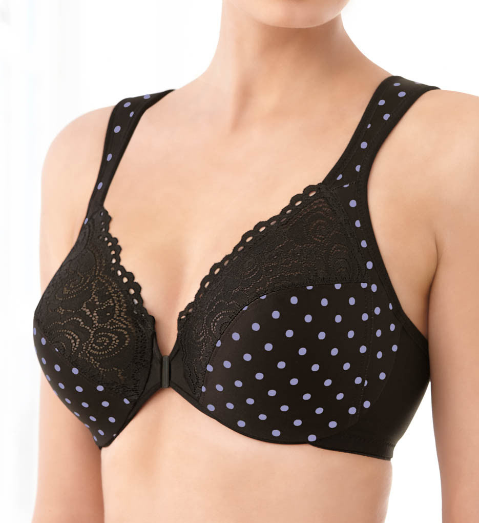 Glamorise Bras - glamorise  Elegance Front Closure bra 1245 - Black and Purple Polkadots - Thebra